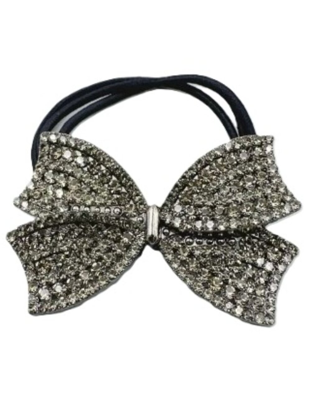 Rhinestone Bow Hair Tie Gray New